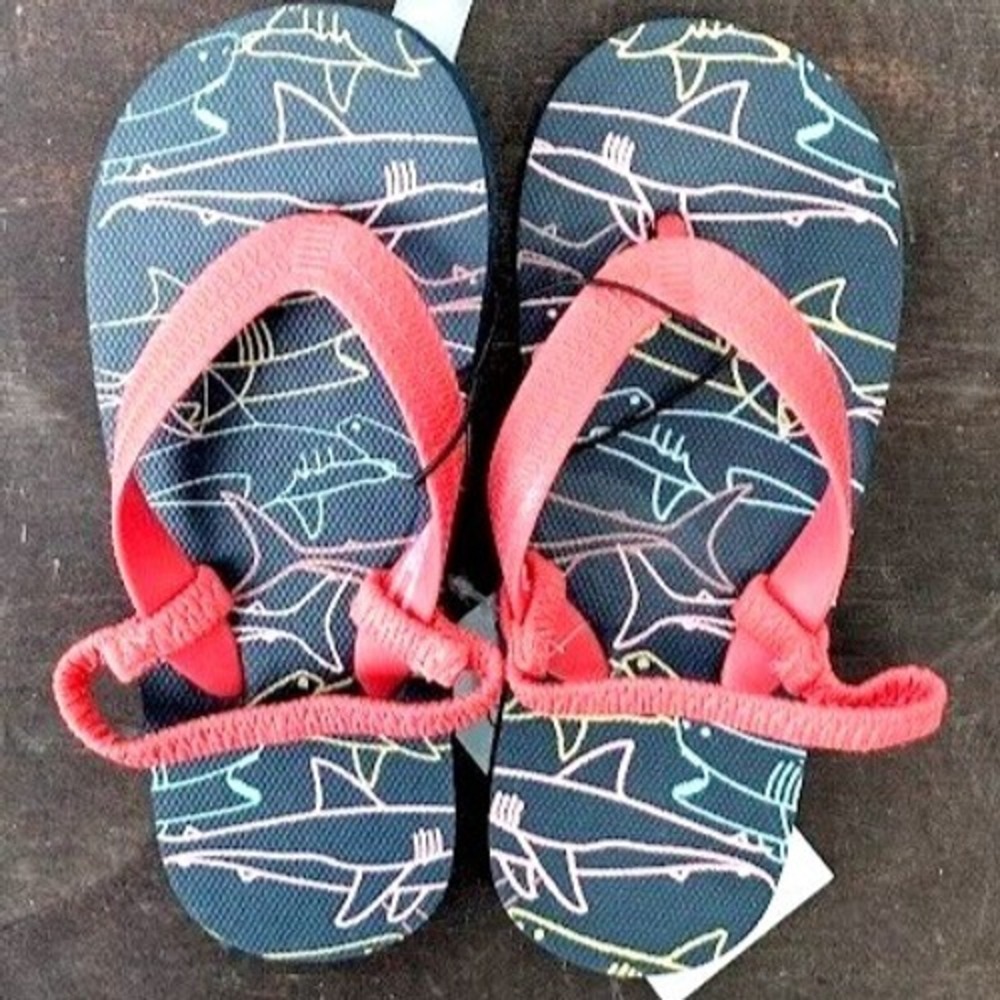 Cat Jack Kids Flip Flops Sandals Shark Print Red Strap Size L 910